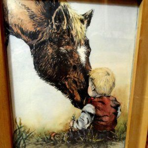 "FIRST KISS" OBrien & Redder Framed HAND TINTED A/P Vintage Horse Farm Ranch '93